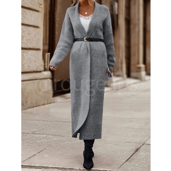 Grey Duster Shawl Cardigan Knit Long Open Long Sleeve - Picture 6 of 8